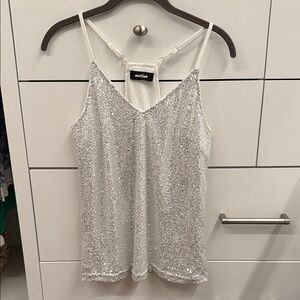 Midas White Sequin Tank Top Women’s Small Sparkly Camisole For Party / Holiday
